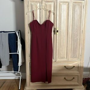 Burgundy midi dress with slit, tags still on